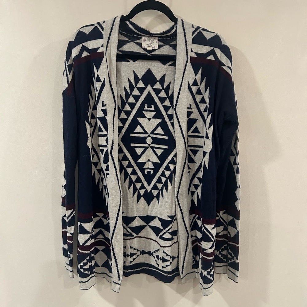 Hippie Rose Navy and White Geometric Cardigan